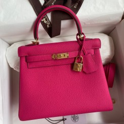 Copy Best Quality Hermes Kelly Retourne 25 Handmade Bag In Framboise Clemence Leather JM1951cE98
