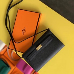 Copy Hermes Kelly Classique To Go Wallet In Black Epsom Calfskin JM1782it96