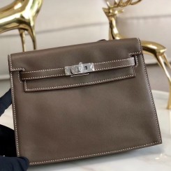 Copy Hermes Kelly Danse Handmade Bag In Taupe Swift Leather JM1733Kn74