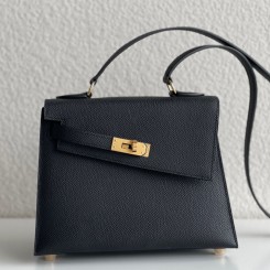 Copy Hermes Kelly En Desordre 20 Handmade Bag In Black Epsom Calfskin JM410Kl59