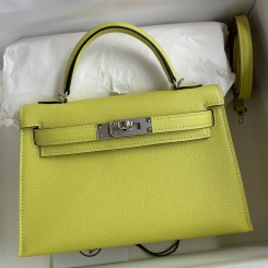 Copy Hermes Kelly Mini II Sellier Handmade Bag In Jaune Bourgeon Chevre Mysore Leather JM39tk27