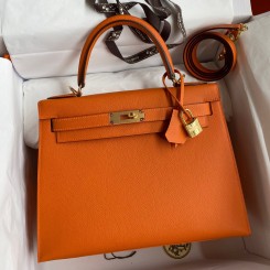 Copy Hermes Kelly Sellier 28 Handmade Bag In Orange Epsom Calfskin JM1138Qa65