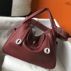 Copy Hermes Lindy 26cm Bag In Bordeaux Clemence Leather PHW JM1137Kn74