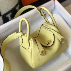 Copy Hermes Lindy Mini Bag In Jaune Poussin Clemence Leather GHW JM610Lm44