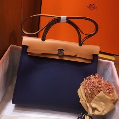 Designer Hermes Herbag Zip 31cm Bag In Brown And Blue JM251SU34
