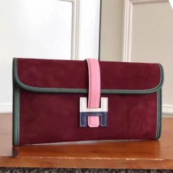 Fake AAA Hermes Jige Elan 29 Clutch In Bordeaux Suede Calfskin JM1636XW34