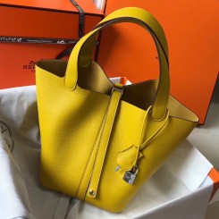 Fake AAAAA Hermes Picotin Lock 18 Bag In Yellow Clemence Leather JM440YK70