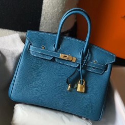 Fake Hermes Birkin 25cm Bag In Blue Jean Clemence Leather GHW JM1705Jf64