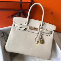 Fake Hermes Birkin 30cm Bag In Beton Clemence Leather GHW JM1369UI88