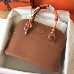 Fake Hermes Bolide 35 Handmade Bag In Gold Clemence Leather JM1671uQ71