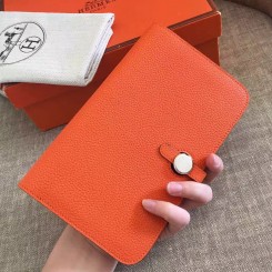 Fake Hermes Dogon Duo Wallet In Orange Clemence Leather JM1744Lm57