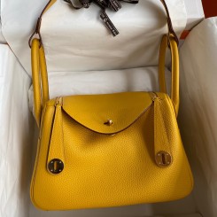 Fake Hermes Lindy 26 Handmade Bag In Jaune Ambre Clemence Leather JM1740GR32
