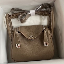 Fake Hermes Mini Lindy Handmade Bag In Taupe Clemence Leather JM1029BC48