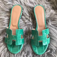 Fake Hermes Oasis Sandals In Bamboo Shiny Niloticus Crocodile JM1142IZ26