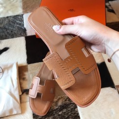 Fake Hermes Oran Slide Sandals In Gold Epsom Perforated Calfskin JM1440IZ26