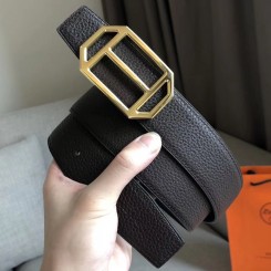 Fake Hermes Pad Reversible Belt In Cafe Clemence Leather JM1923BC48