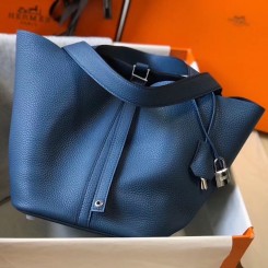 Fake Hermes Picotin Lock 22 Bag In Blue Agate Clemence Leather JM1146fJ59