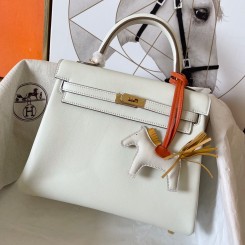 Fake Replica Hermes Kelly Retourne 25 Handmade Bag In Craie Swift Calfskin JM1342wE81