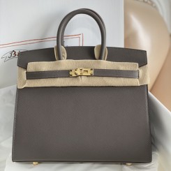 Fashion Hermes Birkin 25 Sellier Handmade Bag In Etain Epsom Calfskin JM323lx86