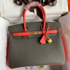 Fashion Hermes HSS Birkin 30 Bicolor Bag in Etain and Piment Epsom Calfskin JM1188LS40