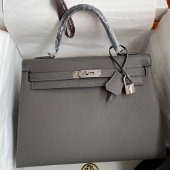 Fashion Hermes Kelly Sellier 32 Handmade Bag In Etain Epsom Calfskin JM1813lx86