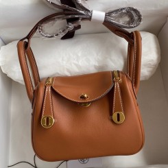 Fashion Hermes Mini Lindy Handmade Bag In Gold Swift Leather JM1408UE80
