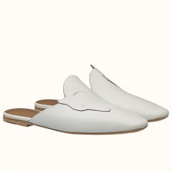Fashion Hermes Tangeria Mules In White Calfskin JM1110UE80