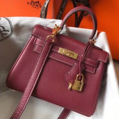 Fashion Imitation Hermes Kelly 20cm Bag In Bordeaux lemence Leather GHW JM1035nM61