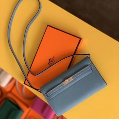 Fashion Imitation Hermes Kelly Classique To Go Wallet In Blue Jean Epsom Calfskin JM737nM61
