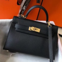 Fashion Imitation Hermes Kelly Mini II Bag In Black Epsom Leather GHW JM141nM61