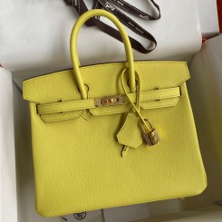 First-class Quality Hermes Birkin 25 Retourne Handmade Bag In Lime Epsom Calfskin JM274Kv15