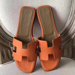 First-class Quality Hermes Oran Sandals In Orange Epsom Leather JM1466Kv15