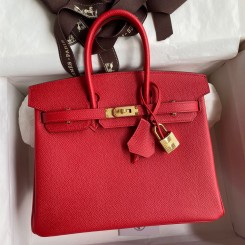 Hermes Birkin 25 Handmade Bag In Red Epsom Calfskin JM1775ot89