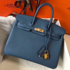 Hermes Birkin 25cm Bag In Blue Agate Clemence Leather GHW JM1398FT69