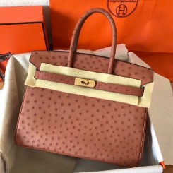 Hermes Birkin 30 Handmade Bag In Brown Ostrich Skin JM38Hd99