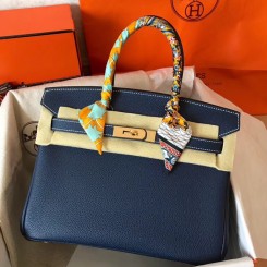 Hermes Birkin 30 Handmade Bag In Navy Blue Clemence Leather JM227bF80