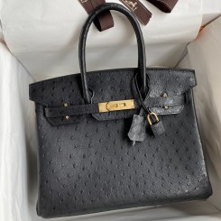 Hermes Birkin 30 Retourne Handmade Bag In Black Ostrich Leather JM1215XZ90