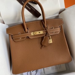 Hermes Birkin 30 Retourne Handmade Bag In Gold Clemence Leather JM115FW33