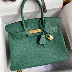 Hermes Birkin 30 Retourne Handmade Bag In Malachite Clemence Leather JM1160GY14
