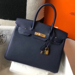 Hermes Birkin 30cm Bag In Dark Blue Clemence Leather GHW JM1701xJ94