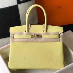 Hermes Birkin 30cm Bag In Jaune Poussin Clemence Leather GHW JM810de71