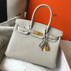 Hermes Birkin 30cm Bag In Pearl Grey Clemence Leather GHW JM1002vp28