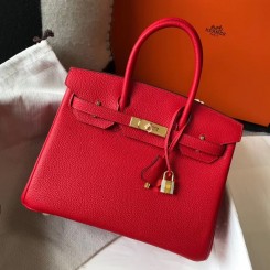 Hermes Birkin 30cm Bag In Red Clemence Leather GHW JM1277fo19