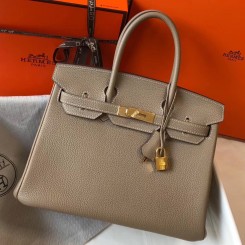 Hermes Birkin 30cm Bag In Tourterelle Clemence Leather GHW JM1773eL18