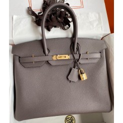 Hermes Birkin 35 Retourne Handmade Bag In Etain Epsom Calfskin JM1331uZ84