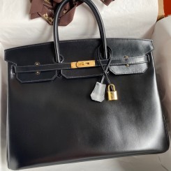 Hermes Birkin 40 Retourne Handmade Bag In Black Box Calfskin JM1360nV16