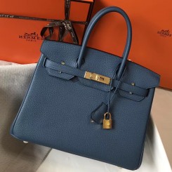Hermes Blue Agate Clemence Birkin 30cm Bag JM488Ej26