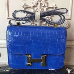 Hermes Blue Constance MM 24cm Crocodile Bag JM500ZZ98