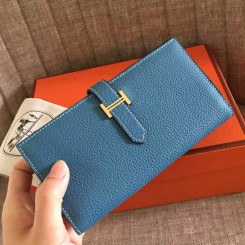 Hermes Blue Jean Clemence Bearn Gusset Wallet JM1492kG55