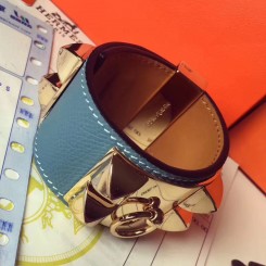 Hermes Blue Jean Epsom Collier de Chien Bracelet Size S JM374PC54